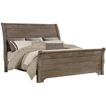 Distressed Queen Sleigh Bed with Solid Wood Planks